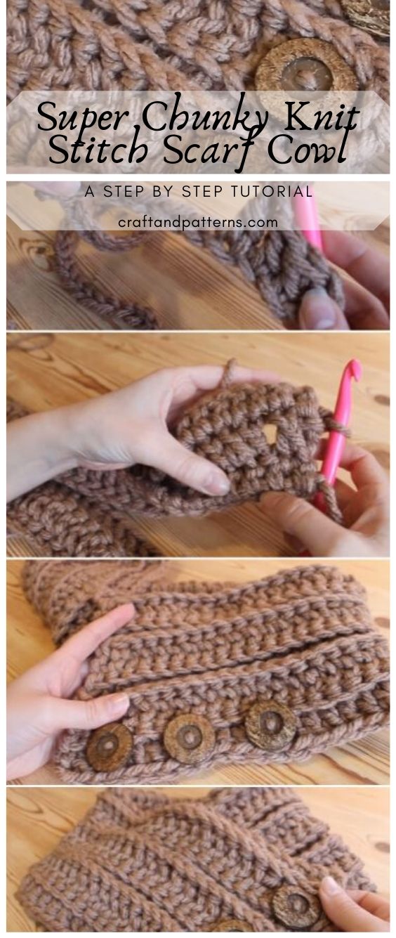 Crochet Knit Stitch Scarf Cowl